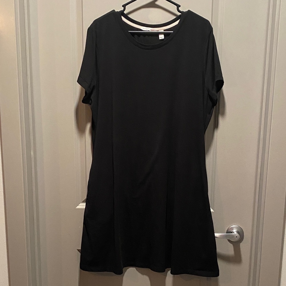 Black T Shirt Dress Petite XL Short Sleeve Soft Stretch Casual Everyday Dress